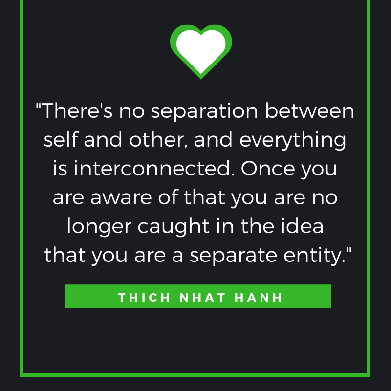 There's no separation between self and other, and everything is interconnected. Once you are aware of that you are no longer caught in the idea that you are a separate entity. Thich Nhat Hanh