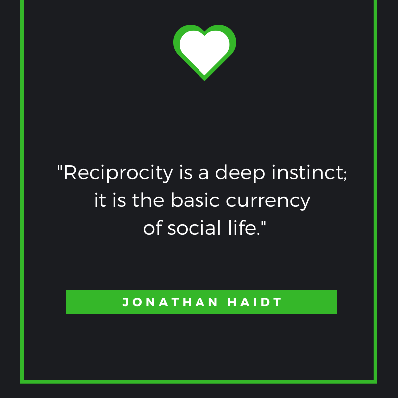 Reciprocity is a deep instinct; it is the basic currency of social life. Jonathan Haidt